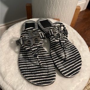 Tory Burch Miller 2 Stripe Snake Print Metal Logo Thong Sandal